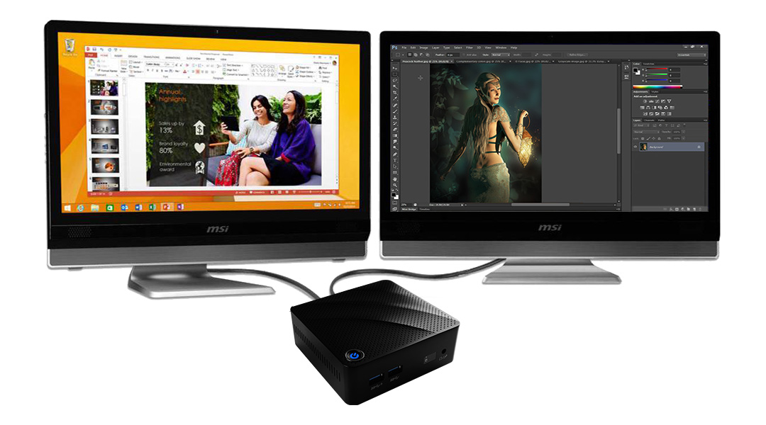 Cubi N connected to 2 monitors.