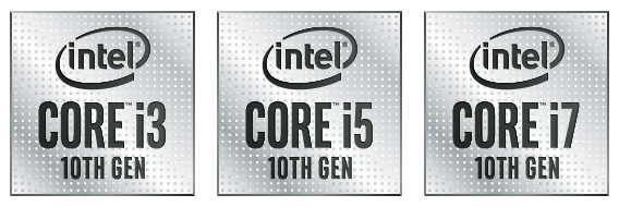 Intel 10th gen logos: i5, i7, i9.